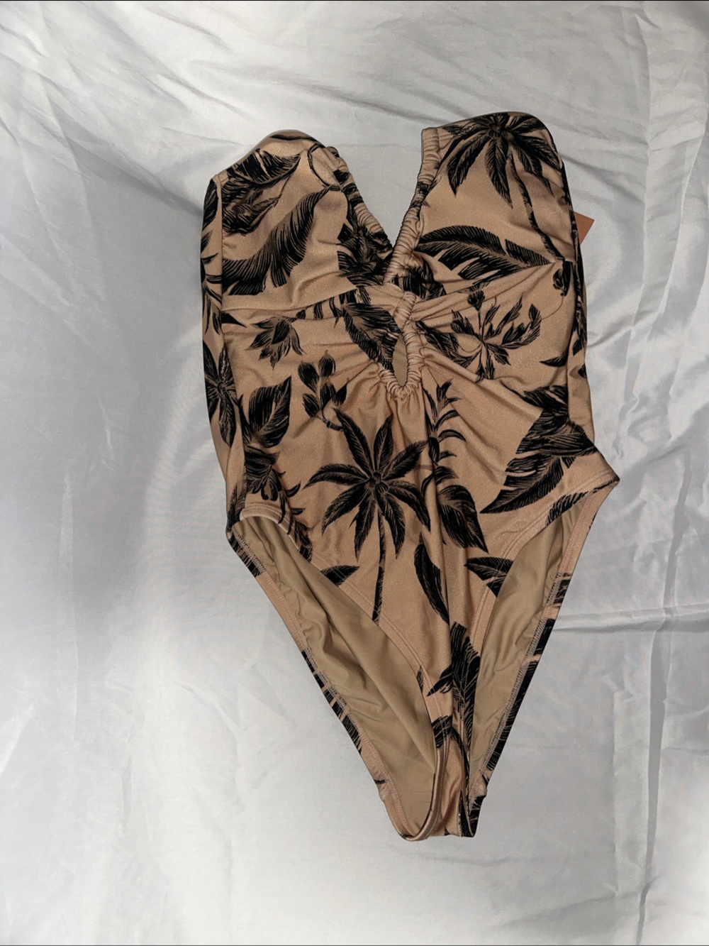 Shade & Shore Beige Tropical-Print One-Piece